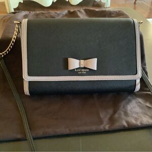 Kate Spade Black and Tan Crossbody Bag with Bow Accent